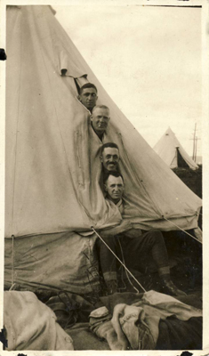 Benjamin Miller and company in a tent during the First World War