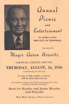 Program for Mayor Aaron Horovitz's annual picnic, 1956