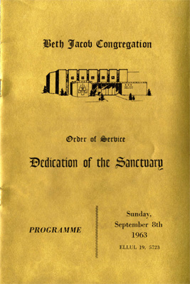 Programme from the dedication of the Beth Jacob sanctuary, 1963