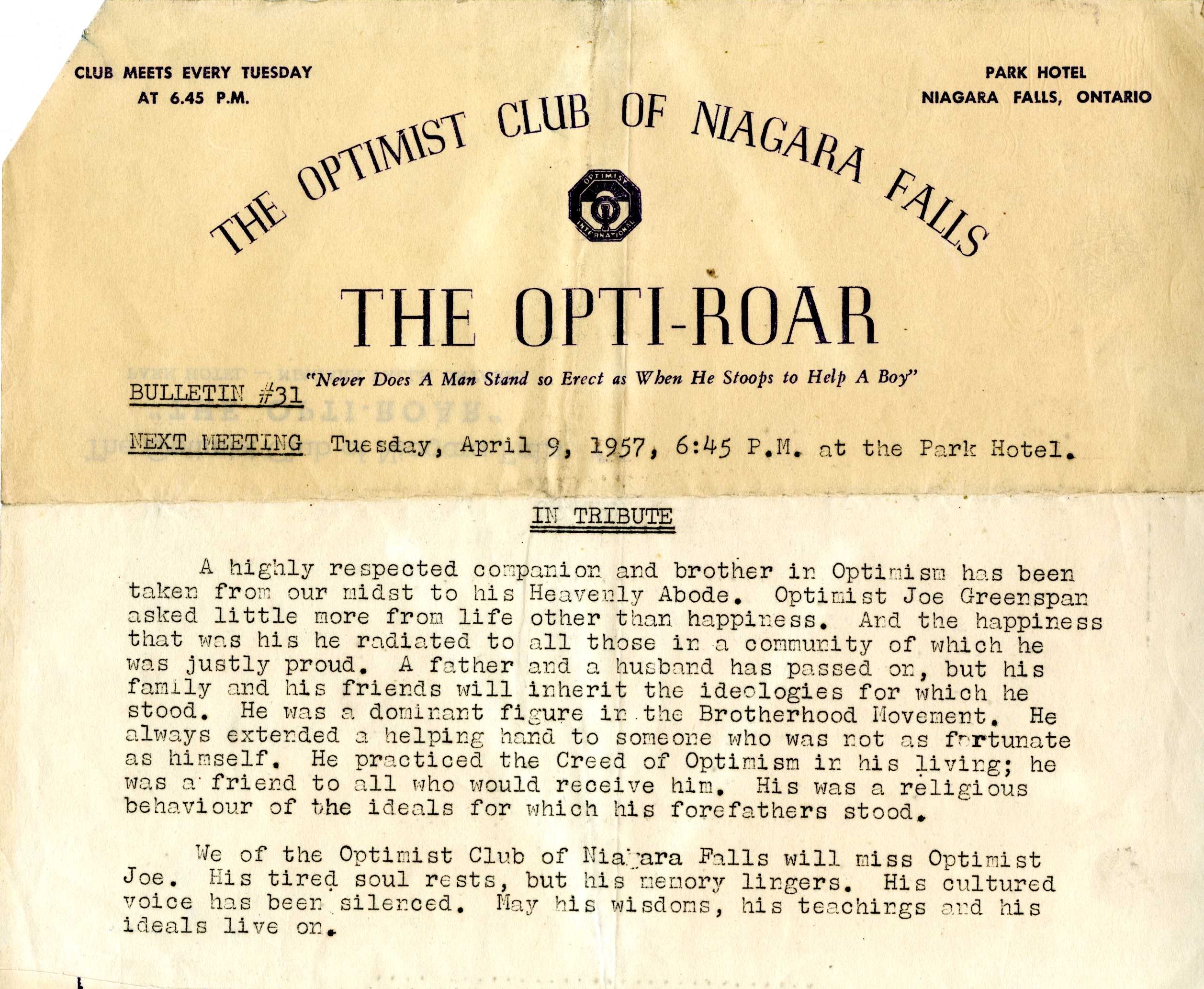 Issue of the OPTI-ROAR, 9 April 1957 