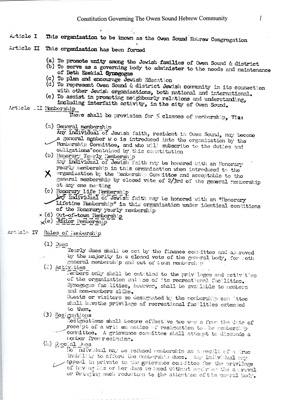 Constitution governing the Owen Sound Hebrew Community, 1956