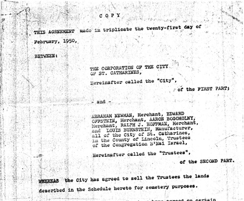 Cemetery land purchase agreement, 21 February, 1950