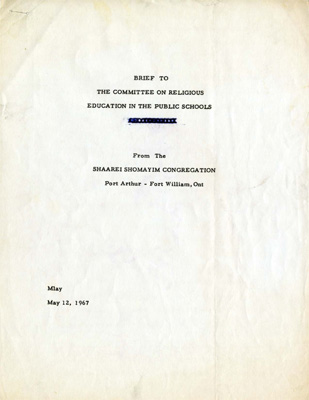Brief to the Committee on Religious Education in the Public Schools, 12 May 1967