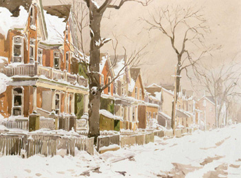 Watercolour of Bellevue Avenue, west side looking north from Denison Square, by Arto Yuzbasiyan