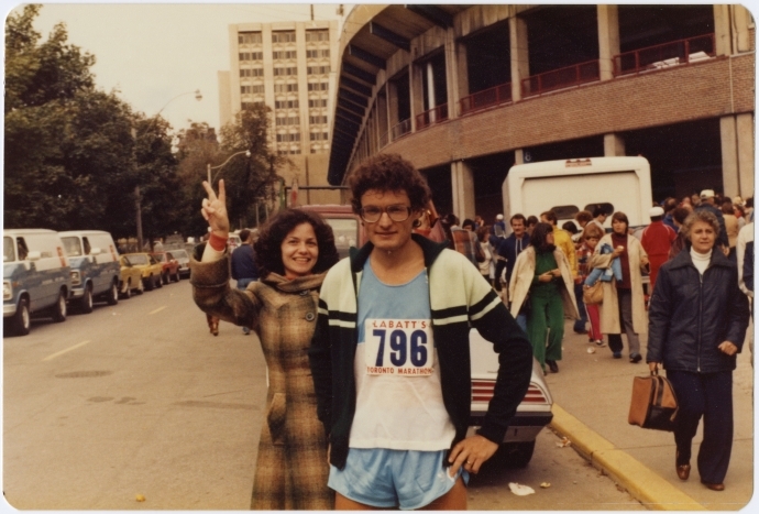 Michael Heilbronn and his wife, Rose, after completing the Toronto Marathon, Oct. 1980. OJA, accession #2016-6/5.