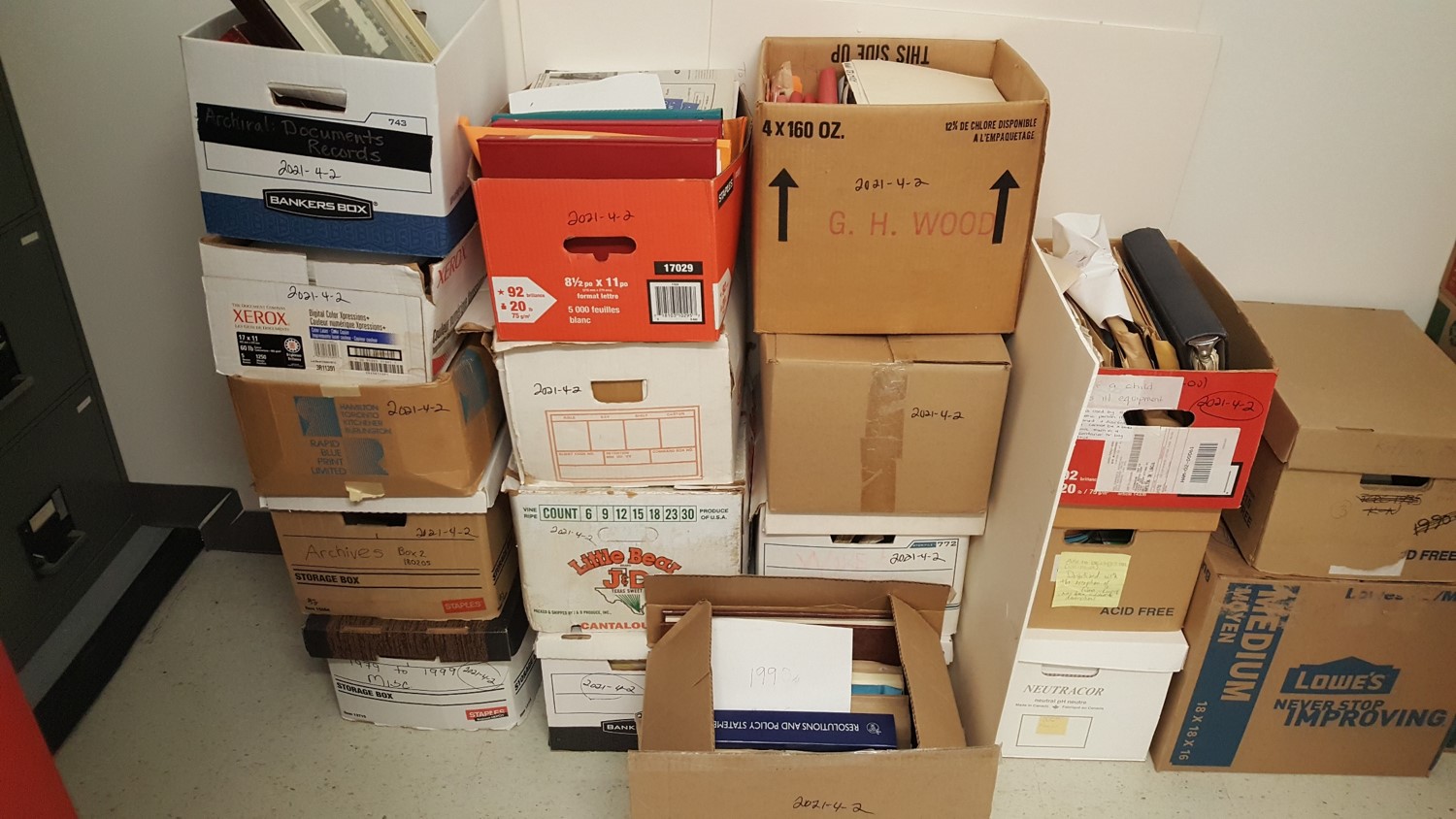 Boxes of records documenting Hamilton's Temple Asheim Sholom