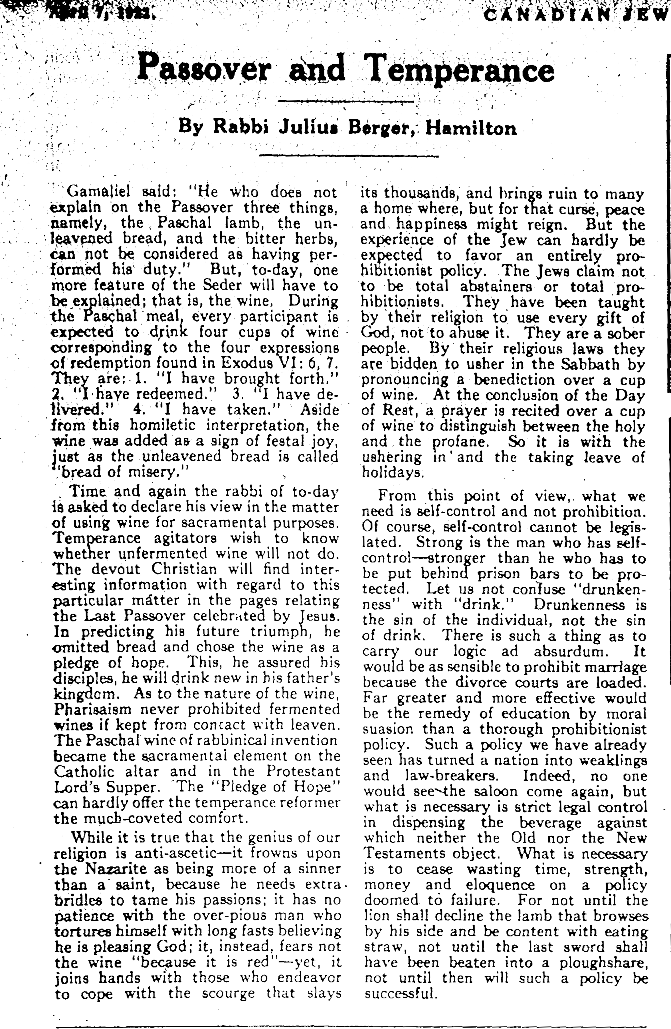 Canadian Jewish Review, April 7, 1922