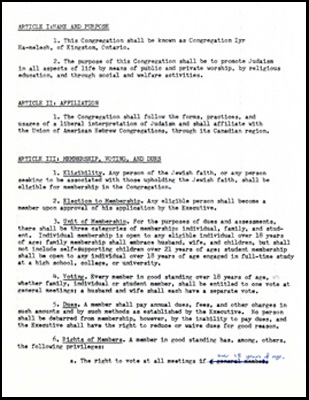 Original Iyr Ha-Melech constitution, ca. 1976