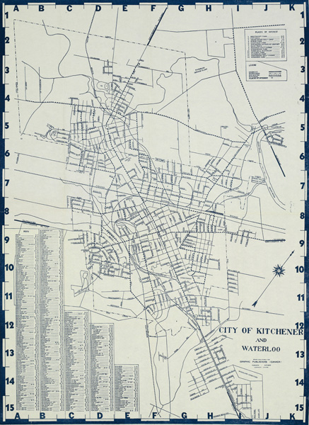 Map of Kitchener-Waterloo, ca. 1952