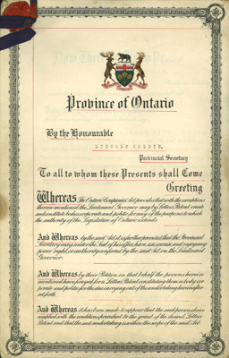 Sons of Jacob Letters Patent, 1924