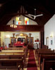 Interior view of the sanctuary showing the stained glass windows, 2003.