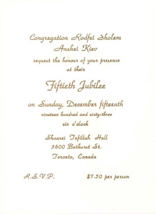 An invitation to the Kiever’s 50th Jubilee celebrations
