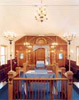 View of the synagogue’s interior showing the bimah and ark